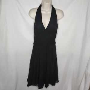VTG Maggy London 90s Flowy Lined Silk Halter Dress Black Chiffon Fairy Grunge 14